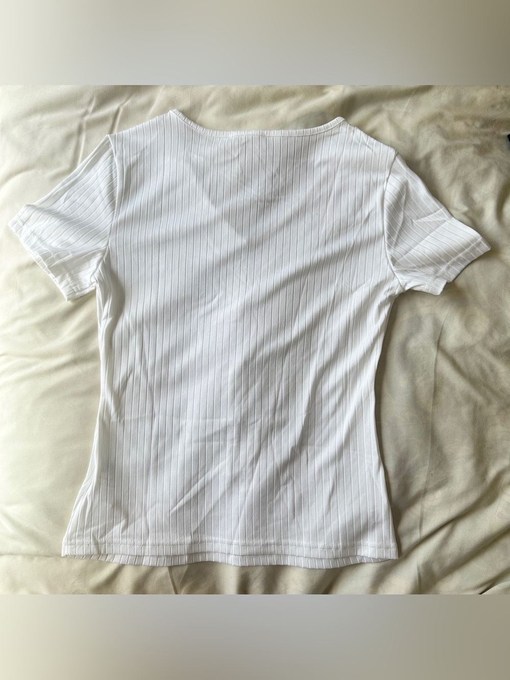 White Ribbed Button Front Top - Picture 2 of 2